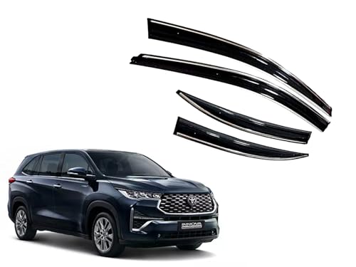 Image of CAR SAAZ Chrome Line Door Visor for Innova Hycross (2023-Onwards) (Set of 4Pcs) | Rain Guard | Wind Deflector