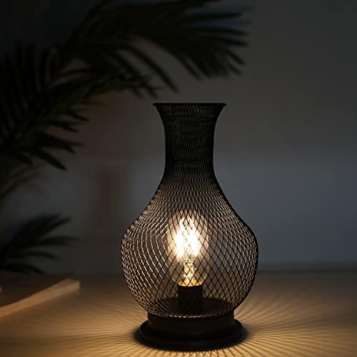 TRIROCKS Metal Battery Operated Lamp 26cm High Vase Shape Mesh Cordless Decorative Lamp with LED Edison Bulb for Living Room Corner Tabletop Indoors(Black)