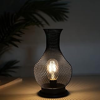 TRIROCKS Metal Battery Operated Lamp 26cm High Vase Shape Mesh Cordless Decorative Lamp with LED Edison Bulb for Living Room Corner Tabletop Indoors(Black)