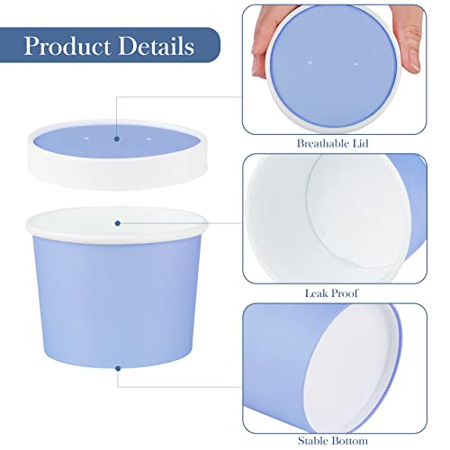 Image of Ruisita 50 Pack Disposable Bowls with Lids 8 oz Paper Cups Ice Cream Containers with Lids Leak-proof Soup Bowls Dessert Sundae Cups Cold or Hot Food for Birthday Picnic School Party Supplies, Blue