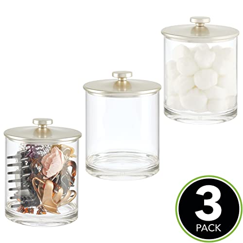 Mdesign Medium Modern Apothecary Storage Organizer Canister Jars - Acrylic Containers For Bathroom, Organization Holder For Vanity, Counter, Makeup Table, Lumiere Collection, 3 Pack, Clear/Matte Satin #TOP1