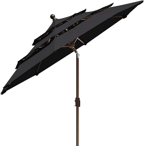 Miniatura 3 de EliteShade Sunumbrella - Sombrilla de patio de 9 pies y 3 niveles, para mercado, exteriores, mesa, no se decolora, con ventilación, color negro