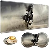 大型ゲームマウスパッド + 手首サポートパッド + コーヒーコースター、縫い目のエッジ付きデスクパッド、滑り止めセットパッド オフィスワークや自宅に最適 - ランニングダークホース