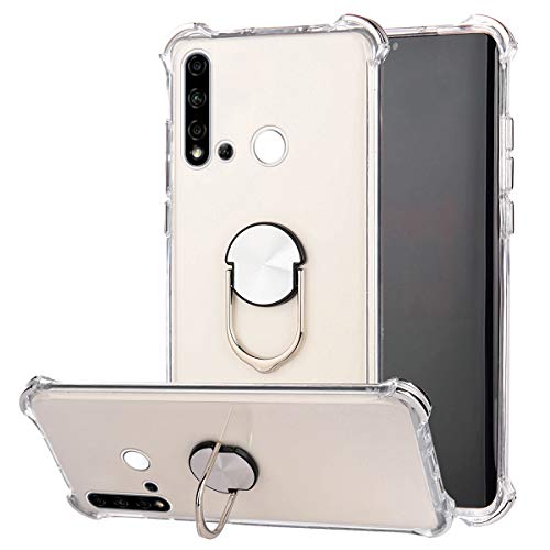Robinsoni Case Compatible with Huawei P20 Lite 2019 Cover Silicone TPU Case Transparent Four-corner Airbag Drop-proof Case with Ring Clear Kickstand Cover Ultra Thin Bumper Shockproof Ring Case Silver