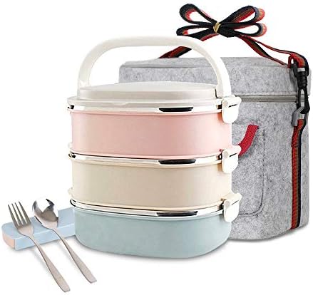 Unichart Stainless Steel Square Lunch Box with Container Bag, Spoon and Fork, Perfect for Salads Sandwiches, Snacks(3-Tier)