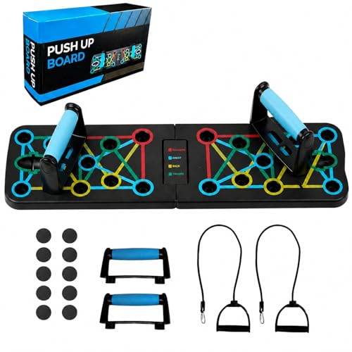 Tabla de flexiones para hombres y mujeres, 17 en 1, tabla de flexiones plegable, tabla de flexiones con asas para flexiones, almohadillas push up portátiles multifuncionales para entrenamiento de