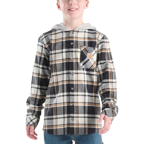 Carhartt Kid's CE8212 Long-Sleeve Flannel Button-Front Hooded Shirt - Boys