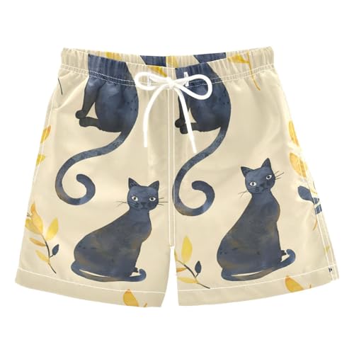 OREZI Boys Swim Trunk Watercolor Cat and Leaf Bathing Suit for Kids