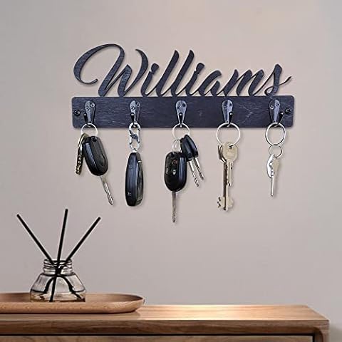 Personalize Your Key Holder with Your Family's Last Name Wooden Key Rack Hanger for Great Housewarming Gift (Custom Name Key Holder - Black) Cover