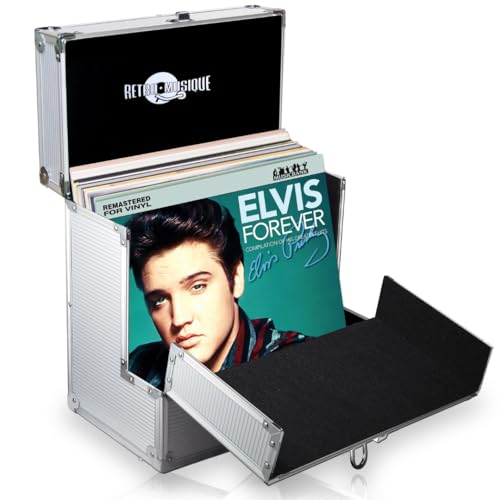 Retro Musique Aluminium 12 Vinyl Record LP Storage Case with unique folding front flap for better access to your LPs