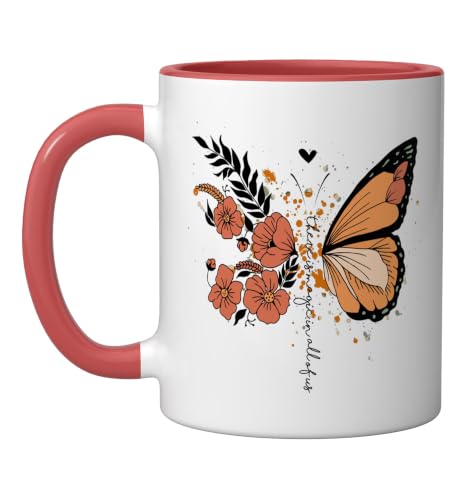 Floral Butterfly Quote There Is Magic In All Of Us Ceramic Mug, Red/White
