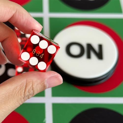 Yuanhe Casino Craps Würfel-Set, inkl. 19 mm großen, roten Präzisions-Casino-Würfeln, 5 Stück und 7,6 cm Craps On/Off Dealer Puck Button