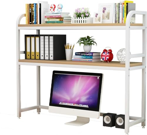 CWCQGH Tier Desktop Bookshelf Organizer for Home Office Supplies Multipurpose Countertop Hutch Bookshelf with Multi Function Storage Display Shelf,B-75CM