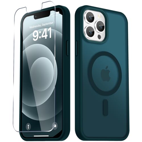 Image of YENAPOON for iPhone 13 Pro Case, Matte Magnetic Phone Cover [with 1 Screen Protector] [Support for MagSafe] [Shockproof Military Grade Protection] Translucent Frosted Back, Blue