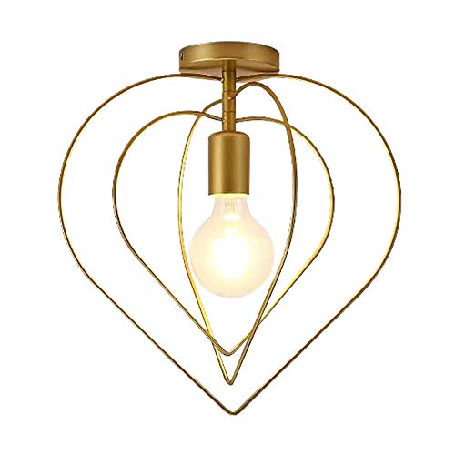 Mengjay Coeur en métal Plafonnier moderne Plafonnier Rétro Industrielle en Métal, DIY Lustre Fer Doré 360°Régble Lampe Suspension Luminaire pour salle à...