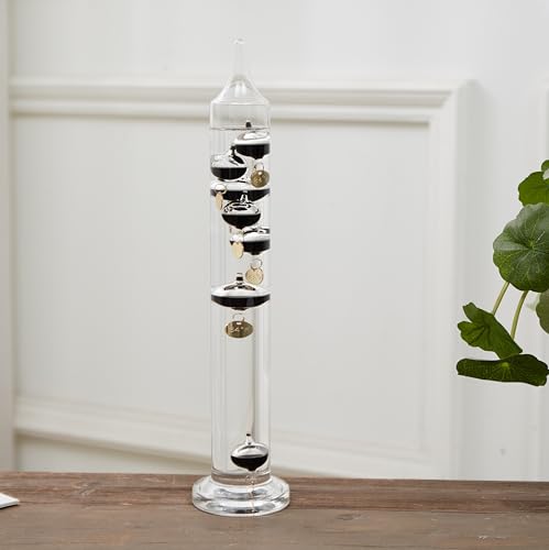 14.5 inch Galileo Thermometer with 7 Black Colored Balls with Gold Tags from 60ºF to 84ºF Galileo Thermometer Gorgeous Gift for Family or Friends Present Home, Office Indoor and Outdoor Décor