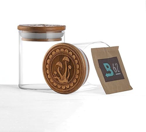 Topboro Glass Stash Jar with Two-way Humidity Pack (200mL) (Mushrooms)