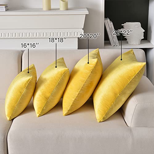 Krifey Throw Pillow Covers Velvet Decorative Square Pillowcase Soft Cushion Case For Summer Couch Bedroom 18X18 Inch Lemon Yellow, Pack Of 2 #TOP3
