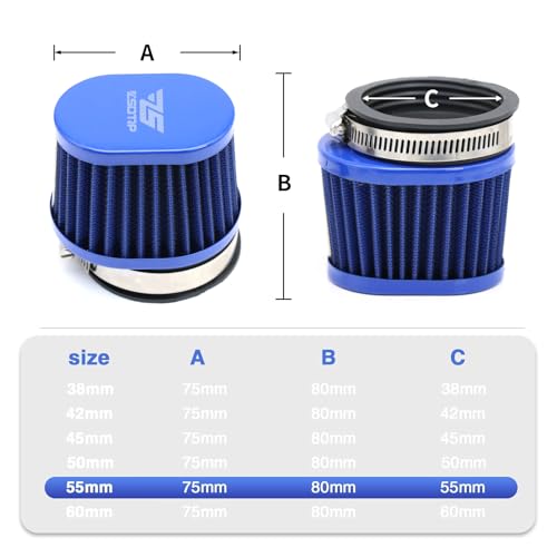 Image of 2PCS Motorcycle Air Filter Universal 55MM Replacement Engine Filter High Performance Air Filters Fit Motocross Carburetor Cleaner for Pit Bike Scooter Moped ATV (Blue 55MM)