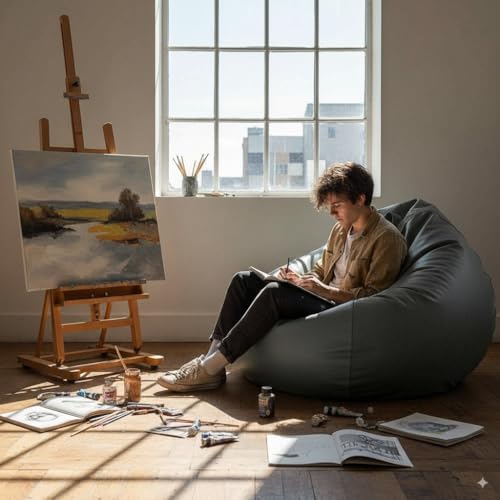 Image of 4XL Faux Leather Tear Drop Bean Bag Cover with Handle (Without Beans) Large Bean Bag Sofa Chair Cover for Adults & Kids Comfortable & Durable Seating for Living Room & Bedroom