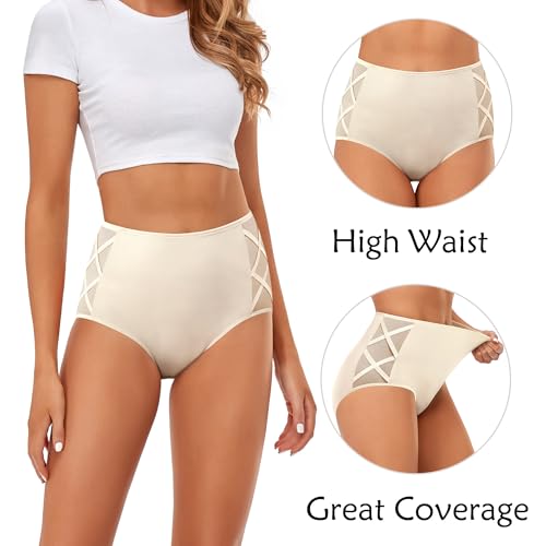 Image of CULAYII High Waisted Underwear for Women Cotton No Muffin Top Full Coverage Briefs Soft Stretch Ladies Panties 5 Pack