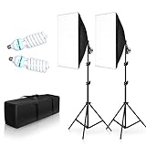 SH Softbox Photography Lighting Kit, Photography Continuous Lighting Equipment with 2×135W E27 Socket 5500K Bulbs