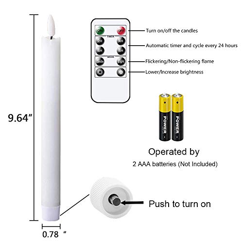 Genswin Flameless White Taper Candles Flickering With 10-Key Remote, Battery Operated Led Warm 3D Wick Light Window Candles Real Wax Pack Of 6, Christmas Home Wedding Decor(0.78 X 9.64 Inch) #TOP7