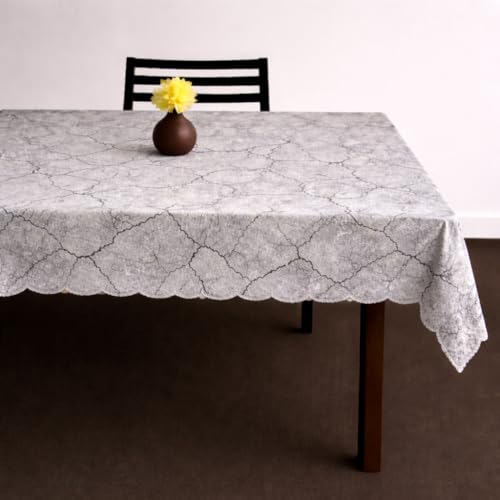 Image of Homerz Premium Waterproof PVC Sparkle Table Cover Collection | Table Cover with Scallop Edges | Dust, Spill & Scratch Resistant (Silver Vein Luxe, 36x54 inch- Center Table)