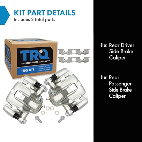 Image of TRQ Rear Brake Caliper Set Zinc Coated Brackets Hardware Compatible with 2006-2008 Hyundai Sonata 2005-2009 Tucson 2006-2010 Kia Optima 2005-2010 Sportage