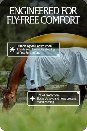 Image of Equinavia Gard Horse Fly Sheet Nylon Mesh Equine Fly Sheet for Horses, Pony | Turnout Horse Fly Sheets, Breathable Pony & Horse Sheet, Lightweight, Against Pests, Sun UV Protection, Light Blue, 69 in