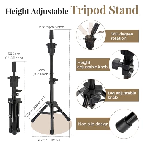 Cabeça de manequim de 71 cm 60% cabelo humano com suporte de tripé, manequim cosmetologia manequim p