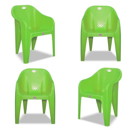 Image of Plastic Arm Chair for Home, Garden, Office, Living Room, Cafeteria Plastic Outdoor Chair | 1 Year Warranty | Color - Green | Set of 4