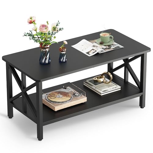 WLIVE 39" Modern 2-Tier Coffee Table with Metal Frame
