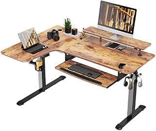 EUREKA ERGONOMIC Electric Standing Desk 150x110cm L shaped Coner Desk w Keyboard Tray Height Adjustable Computer Desk with with Monitor Stand & LED Strips