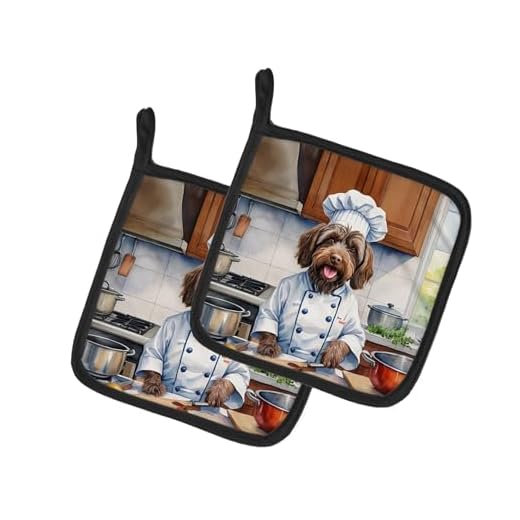 Caroline's Treasures Wirehaired Pointing Griffon The Chef Pair of Pot Holders Kitchen Heat Resistant Pot Holders Sets Oven Hot Pads for Cooking Baking BBQ, 7 1/2 x 7 1/2