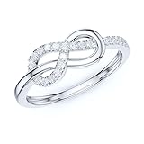 PRSTANI Real 14k White Gold Tie The Infinity Love Knot Simulated Diamond Intertwined Ring Promise Ri