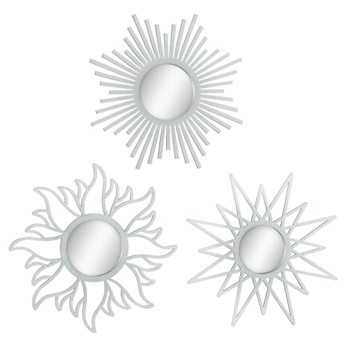 Zzbakress 3 Pieces Gold Round Mirrors for Wall Decor,Wood Wall Mirrors Home Décor (Silver)