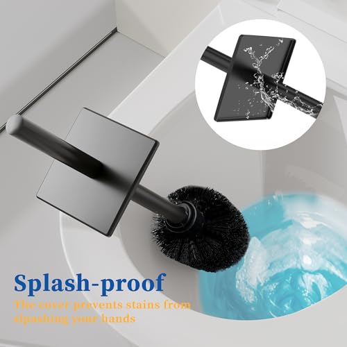 Image of RUACQ Toilet Brush and Holder Set, Square, Matte Black | SUS304 Stainless Steel Handle, Toilet Cleaner Brush with Durable Scrubbing Bristles, Splash-Proof