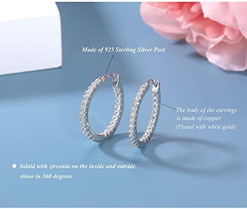 Silver Hoops Earrings for Women, 925 Sterling Silver Post Small Huggie Hoop Earrings with AAAAA+ Cubic Zirconia | Hypoallergenic Lightweight Hoop Sleeper Earrings for Women Girls Men 15mm 20mm 30mm