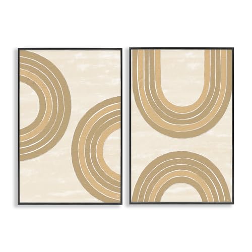 'Neutral Beige Rainbows'| 2pc Framed Giclee Art Set 2