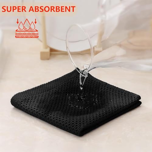 Image of 100% Cotton Kitchen Dish Cloths, 6 Pack Waffle Weave Ultra Soft Absorbent Dish Towels for Drying Dishes Quick Drying Kitchen Towels Dish Rags, 13.4 X 13.4 Inches (Black, Pack of 3)