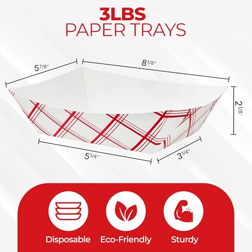 Paper Food Trays Boats | 3 Lb. - 250 Pack | Heavy Duty Grease Resistant Nacho Hot Dog Trays | Disposable Cardboard Paper Food Tray for Serving Food Party, Snack Taco Bowls, Concession Stand Supplies