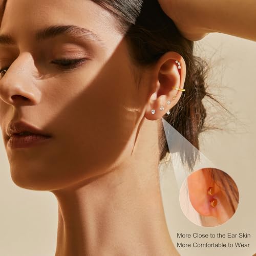 MILACOLATO Hypoallergenic Flat Back Earrings Gold Cartilage Earring Sets for Multiple Piercing 20G Surgical Stainless Steel Earrings for Women Trendy Earring Stacks Small Hoop Flatback Stud Earrings - Thumbnail 3