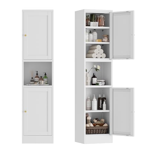 Image of COFaR 67" Tall Narrow Bathroom Storage Cabinet, 6-Tier Metal Pantry Cabinet with Adjustable Shelves and 2 Doors, Linen Cabinets for Bathroom, Living Room, Home Office, Kitchen, White