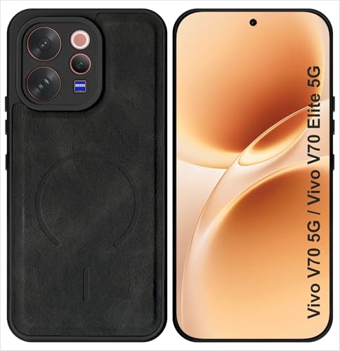 SBMS Back Cover for Vivo V70 5G / V70 Elite | Ultra Slim Soft Rubberised Hard Case | Oil Feel Soft Leather Back | Mag-Safe Design (Mag-Safe Not Support) | Camera Protection Case for Vivo V70 (Black)
