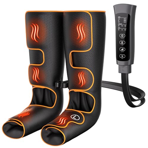 Banspol Leg Massager with Heat and Compression, Foot and Calf Massager for Circulation and Pain Relief, Compression Boots with Handheld Controller, 6 Modes 3 Intensities, Gift for Mom Dad