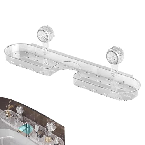 Étagère à ventouse pour évier de salle de bain au-dessus du robinet, organiseur à ventouse au-dessus de l'évier, montage mural, sans perçage, grande capacité pour salle de bain et cuisine (transparent