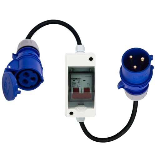 Btstil Adattatore CEE da 32 A a 16 A, adattatore di corrente ad alta tensione da 32 A a spina da 16 A, con interruttore di protezione 2P 16 A, 3 x 2,5 mm², cavo di alimentazione ad alta tensione 0,5 m