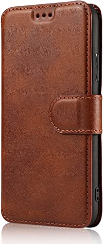 Funda iPhone 14 marrón con billetera ideal viajes viaje diario funda libro magnética hkidkk tpu