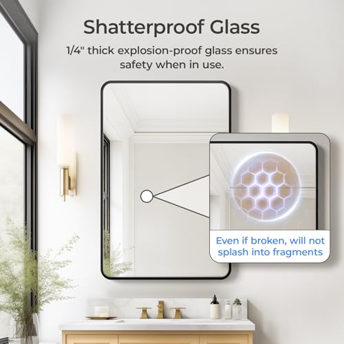 Image of USHOWER Black Bathroom Mirror for Over Sink 24 x 36 Inch, Metal Frame Rectangle Vanity Mirror, Modern Farmhouse, Wall Mounted